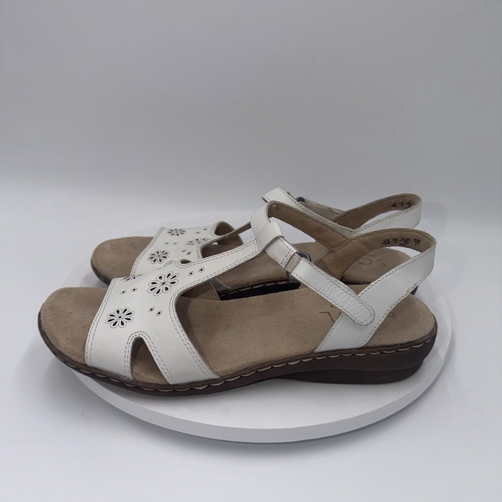 Soul By Naturalizer Brio White Leather T-strap Cottage Sandals Women's‎ Size 10M
